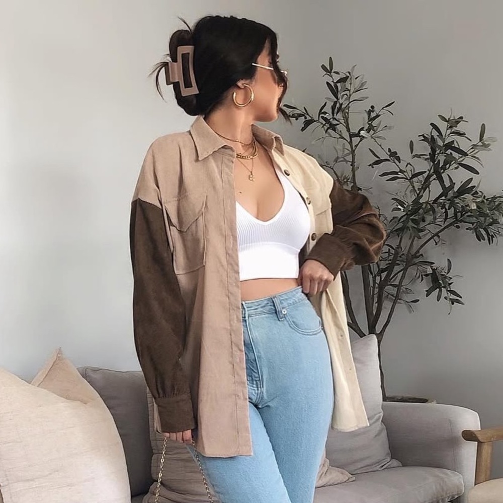 Colorblock Brown Corduroy Shirt